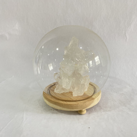 灯-圆形木底+玻璃罩+白水晶毛矿D20201276