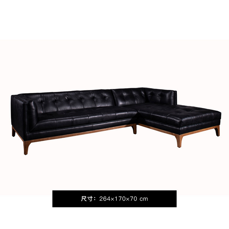 美式现代工业风皮沙发头层牛皮组合客厅现代简约黑色转角皮质沙发