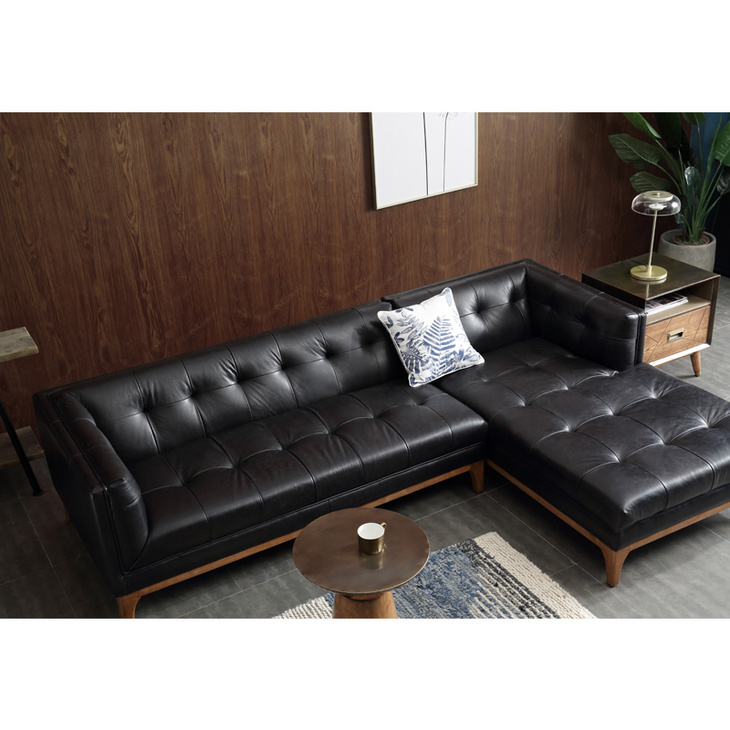 美式现代工业风皮沙发头层牛皮组合客厅现代简约黑色转角皮质沙发