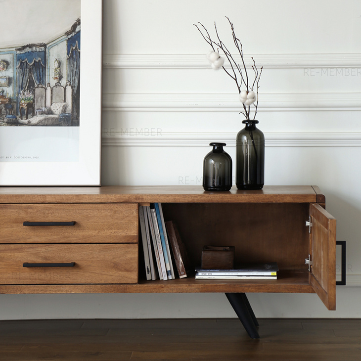 北欧现代简约客厅复古全实木简易地柜高款茶几电视柜组合家具柜