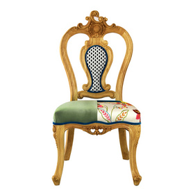 奢华定制欧式实木纯手工雕刻布艺刺绣拼接镂空餐椅电脑椅子