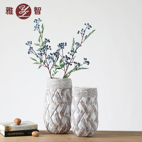 樹(shù)脂廠(chǎng)家直銷(xiāo)家居工藝品手工竹籬編排花瓶插花擺件