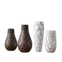 樹(shù)脂廠(chǎng)家直銷(xiāo)家居工藝品手工竹籬編排花瓶插花擺件