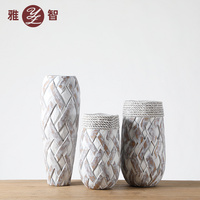 樹(shù)脂廠(chǎng)家直銷(xiāo)家居工藝品手工竹籬編排花瓶插花擺件