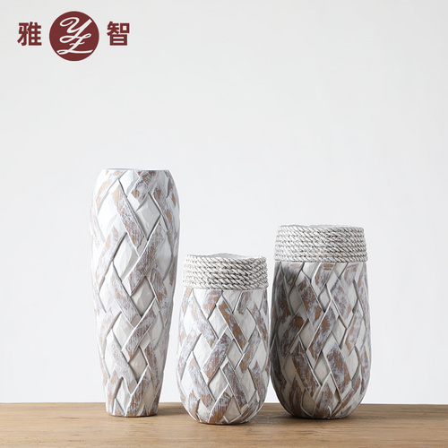 樹(shù)脂廠(chǎng)家直銷(xiāo)家居工藝品手工竹籬編排花瓶插花擺件