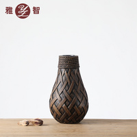 樹(shù)脂廠(chǎng)家直銷(xiāo)家居工藝品手工竹籬編排花瓶插花擺件