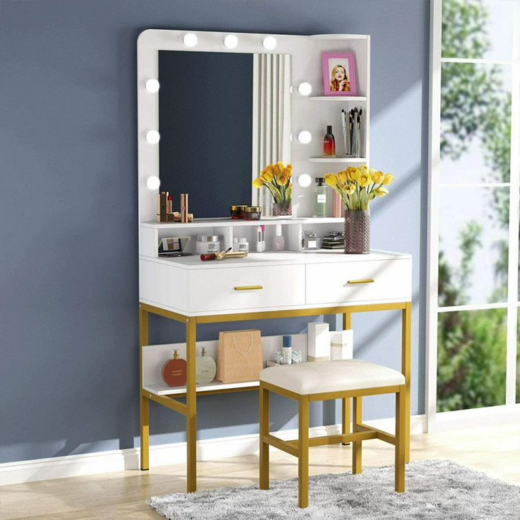 New Arrival Hot Sale Popular Modern Bedroom Furniture LED Light Make Up Table Dressing Table Dresser With Mirror And Lights