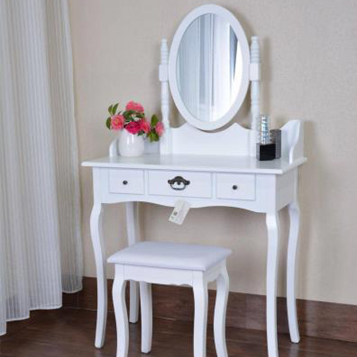 Antique Mirror Wooden Bedroom White Modern Dressing Table