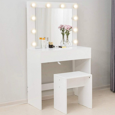 Modern White Led Vanity Dressing Table And Stool Set