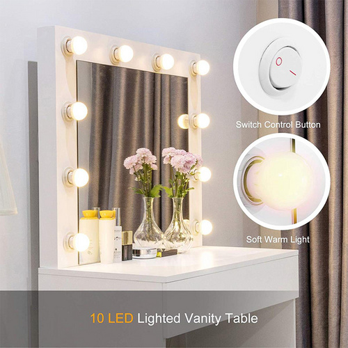 Modern White Led Vanity Dressing Table And Stool Set
