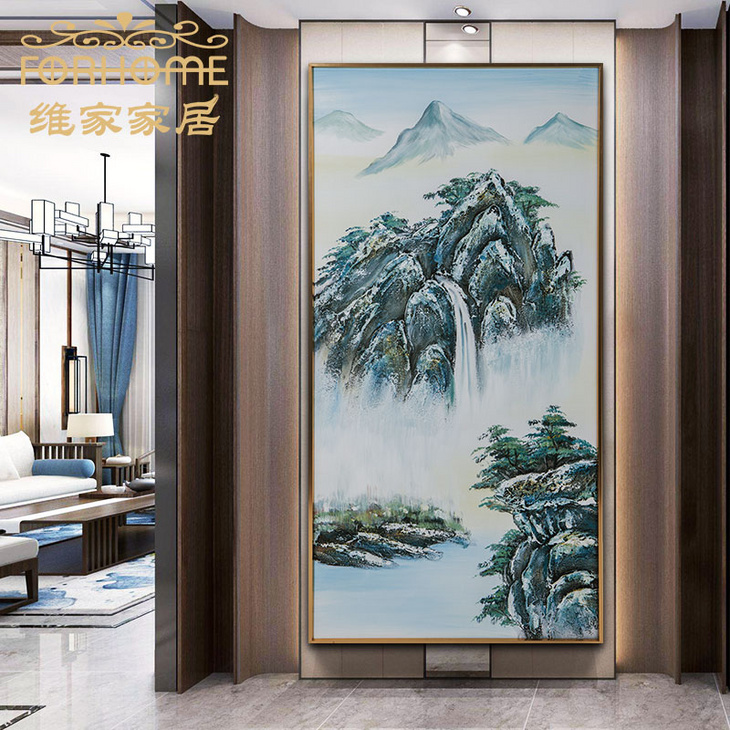 新中式山水风景油画客厅玄关装饰画