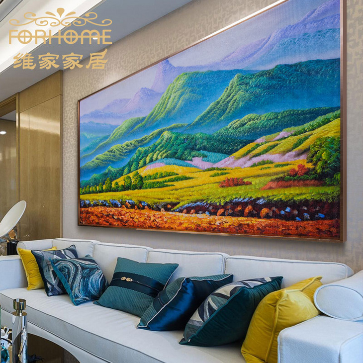 新中式山水风景油画客厅装饰画