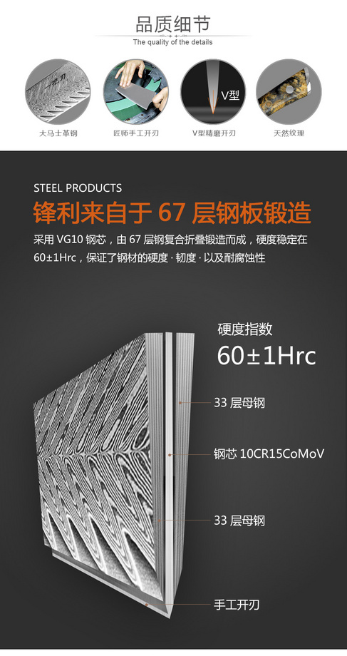 凯利德大马士革钢三德刀