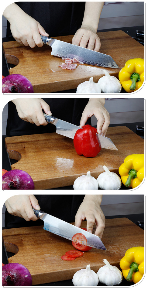 凯利德大马士革钢三德刀