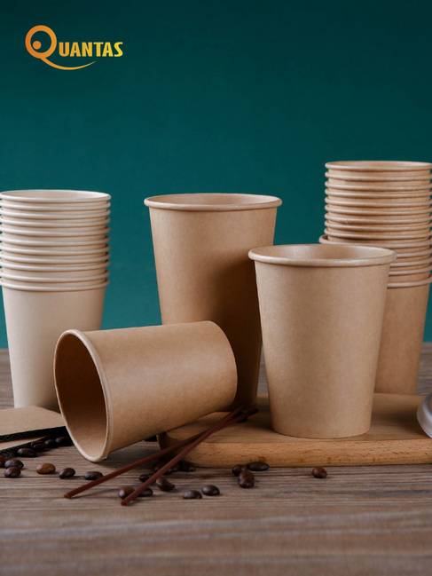 亮奎 工厂现货牛皮一次性奶茶咖啡纸杯加厚单层热饮杯带盖