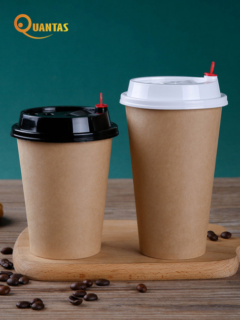 亮奎 工厂现货牛皮一次性奶茶咖啡纸杯加厚单层热饮杯带盖
