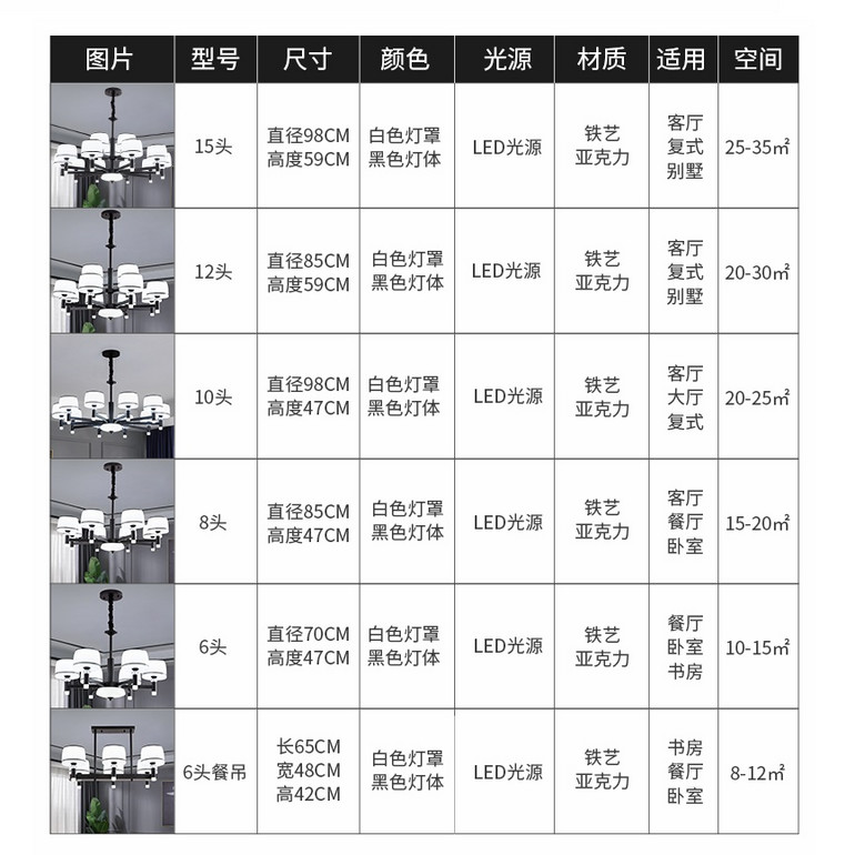 客厅复式别墅铁艺亚克力LED吊灯