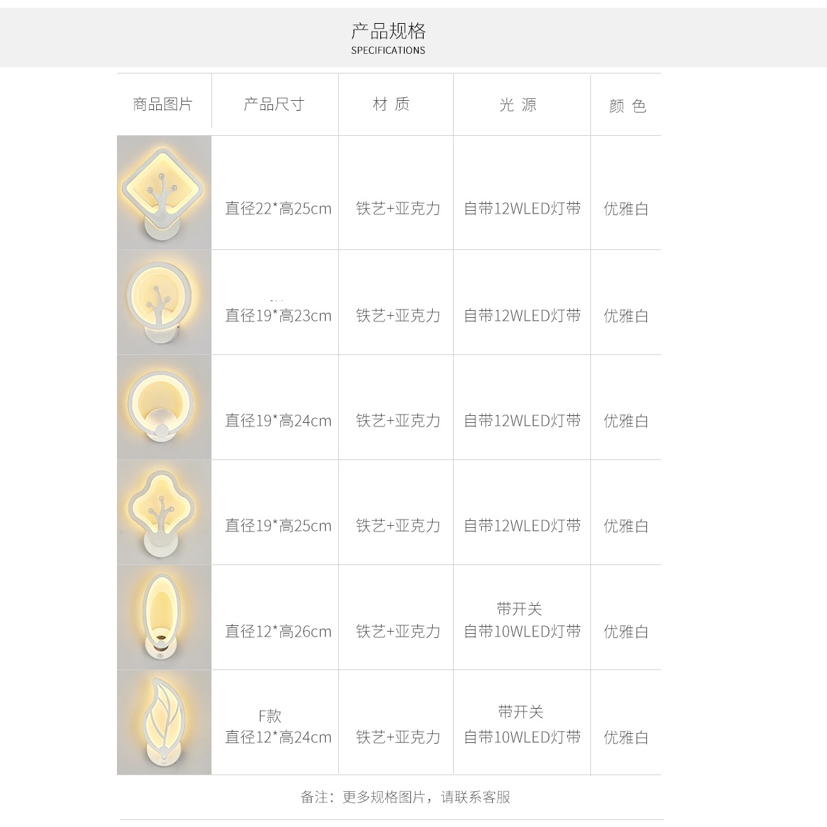 室内铁艺亚克力优雅白暖光LED壁灯