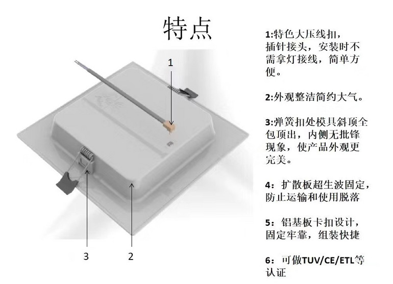 LED嵌入式外观简约大气正方形面板灯