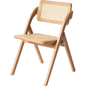 实木框架藤编可折叠餐椅休闲椅