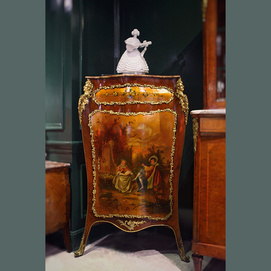 19th century French Louis XV style corner cabinet with artist's signature figure painting