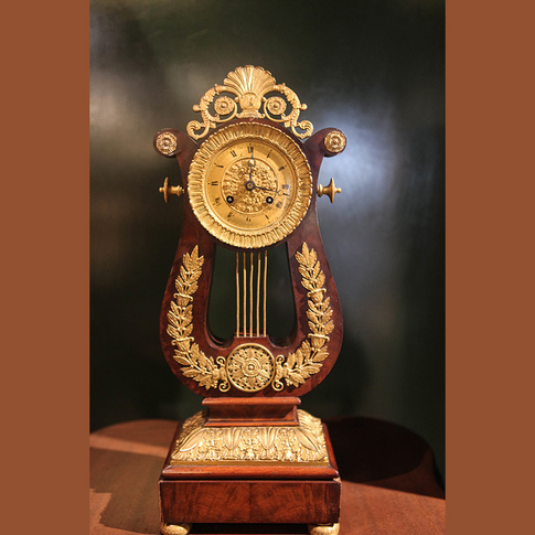 European neoclassical harp clock