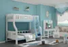 Full solid wood color children's bed water wash white blue color mother bed high and low bed