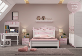 All solid wood pink children's bed
