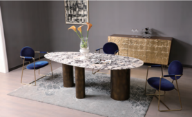 现代简约岩板金属餐桌