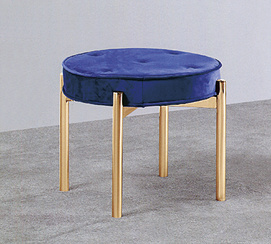Blue Veivet Fabric Footstool with Golden Legs