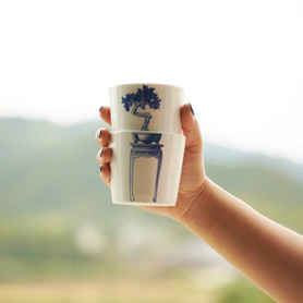 青花陶瓷盆栽杯创意lilibo原创手工暖手杯