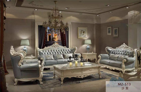 天蓝色古典美式古典欧式宫廷雕花框架沙发
