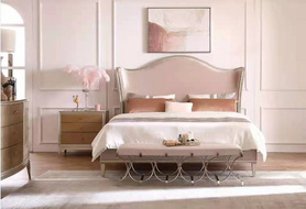 现代美式简美粉色双人床