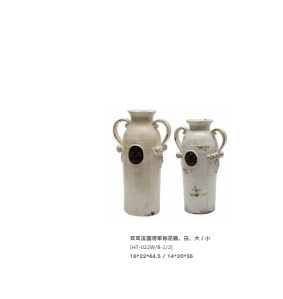 双耳法国将军标花瓶，白，大 / 小