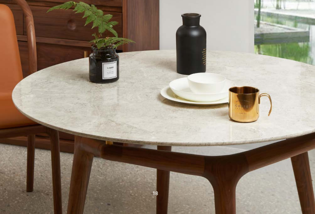 Marble table top solid wood round table with wooden legs