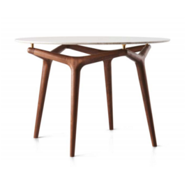 Marble table top solid wood round table with wooden legs