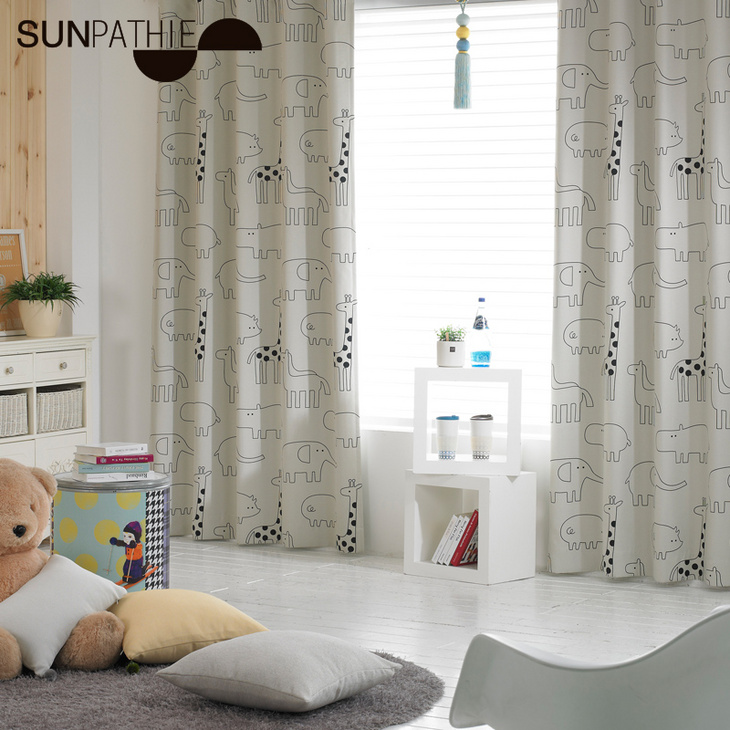 sunpathie日本进口网红卡通儿童房男孩遮光现代简约定制窗帘动物