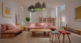 日式原木风粉色沙发