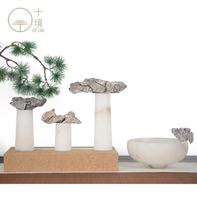 十境OTlife中式客厅桌面装饰品云石柱云石碗组合摆件
