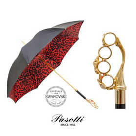 Pasotti意大利红色豹纹晴雨伞双层布礼品施华洛世奇水晶贵妇黑色
