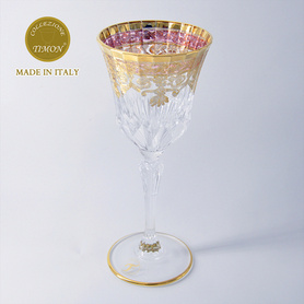 意大利进口TIMON手工水晶杯粉色镶金手绘威士忌红酒杯礼物伴手礼
