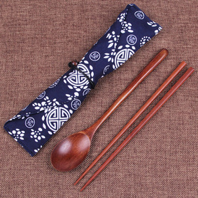 实木筷子木勺子套装和风日式筷勺组合户外旅行优质礼品筷ins布袋