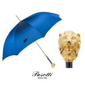 Pasotti意大利手工晴雨伞蓝色金狮自动长柄伞绅士遮阳伞防紫外线