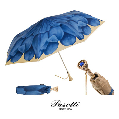 意大利进口Pasotti手工晴雨伞蓝色大丽花水晶流苏折叠伞礼品