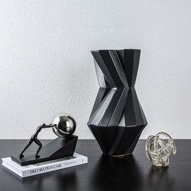 现代简约黑色陶瓷几何大花瓶摆件