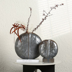 现代中式圆扁陶瓷干花瓶