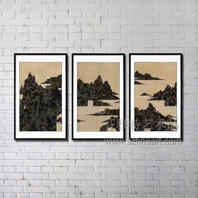 轻奢现代中式山水三联装置画