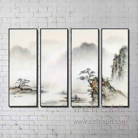 青松翠柏流水装置画