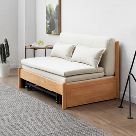 源氏木语实木沙发床现代简约双人可折叠床