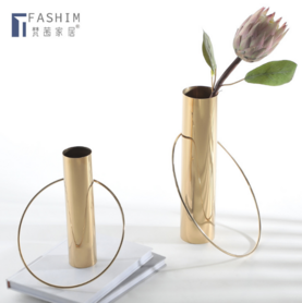 现代轻奢电镀金属创意试管花器软装样板房客厅餐桌插干花花瓶摆件